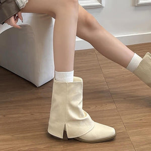 Slouchy Fit Block Heel Boots