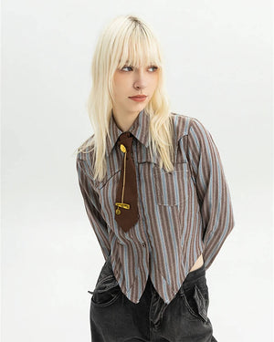 High School Crush Striped Cropped Shirt