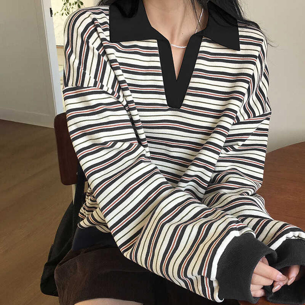 Vintage Stripe Polo Sweatshirt