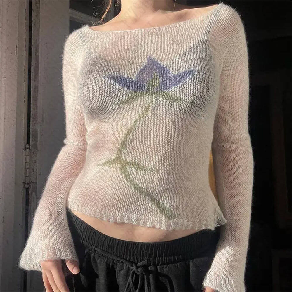 Y2K Lily Crochet Long Sleeve Top